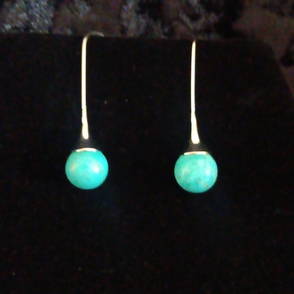 Jewelry - Turquoise Drop Ball Earrings - Gold Hook